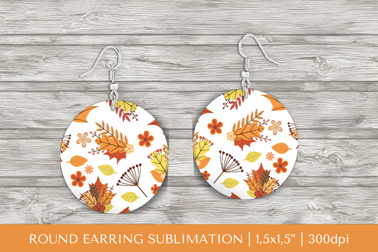 Fall leaves earring sublimation. Autumn round earrings 2828