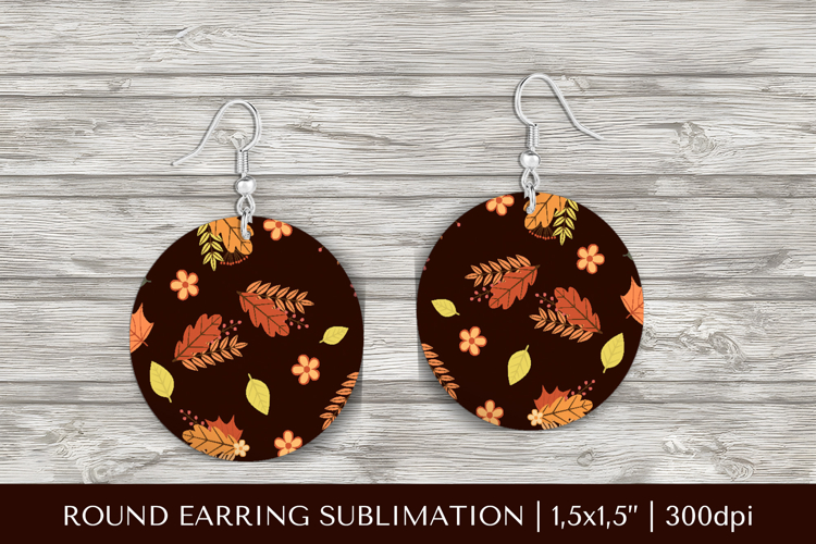 Fall leaves earring sublimation. Autumn round earrings 2833
