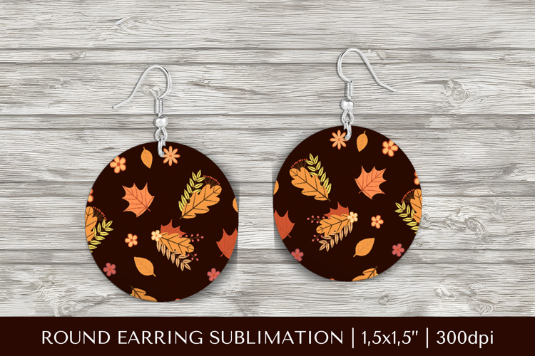 Fall leaves earring sublimation. Autumn round earrings 2835