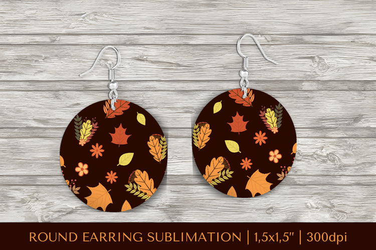 Fall leaves earring sublimation. Autumn round earrings 2837