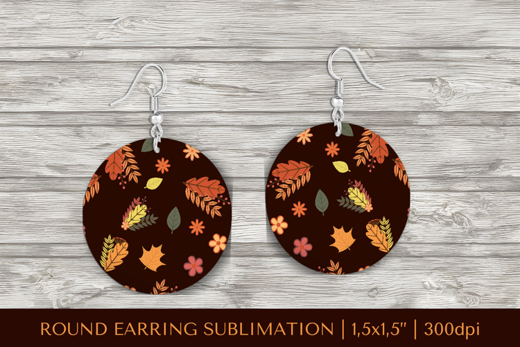 Fall leaves earring sublimation. Autumn round earrings 2839
