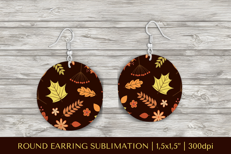 Fall leaves earring sublimation. Autumn round earrings 2840
