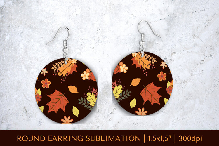 Fall leaves earring sublimation. Autumn round earrings 2844 example image 1