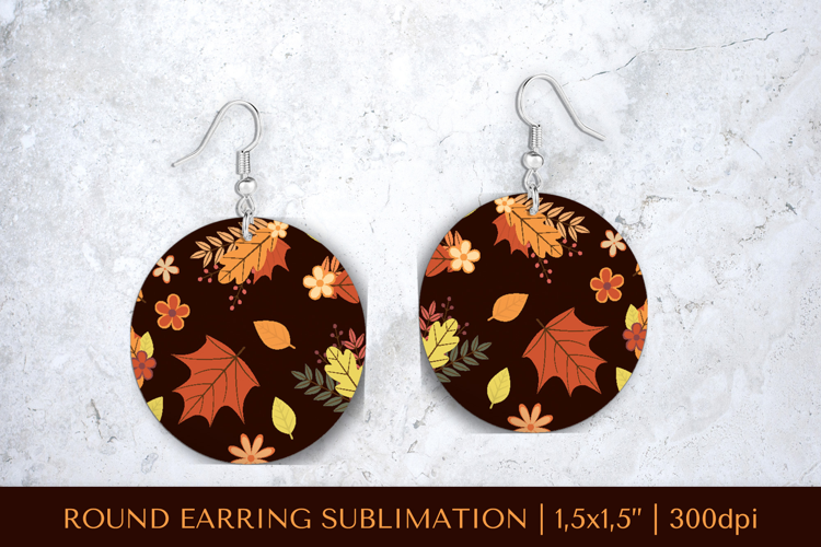 Fall leaves earring sublimation. Autumn round earrings 2844