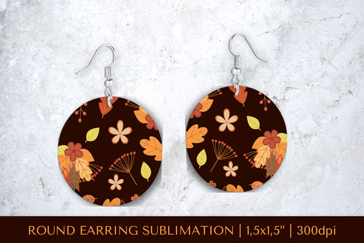 Fall leaves earring sublimation. Autumn round earrings 2845 example image 1