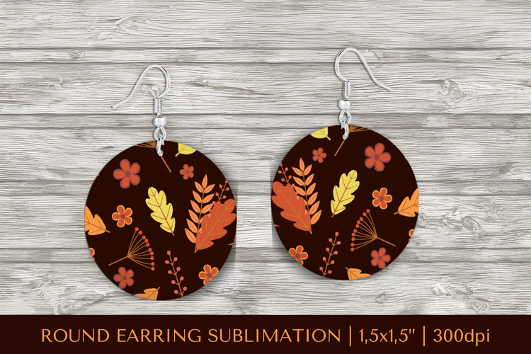 Fall leaves earring sublimation. Autumn round earrings 2846