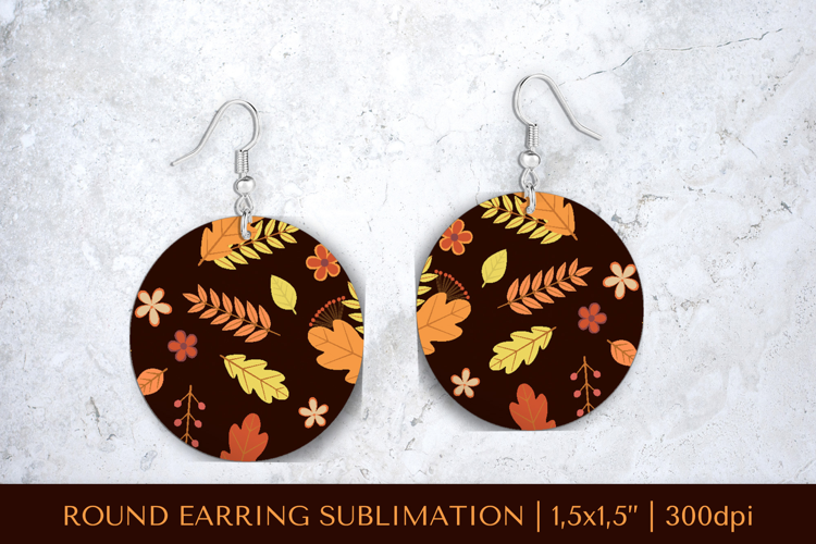 Fall leaves earring sublimation. Autumn round earrings 2847