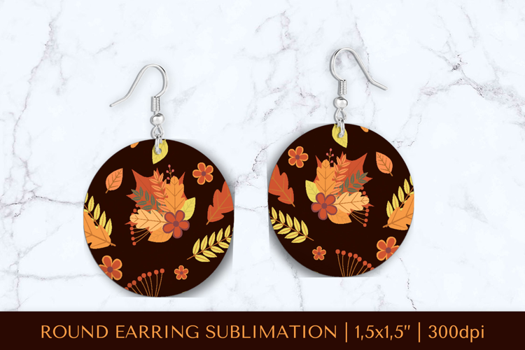 Fall leaves earring sublimation. Autumn round earrings 2848