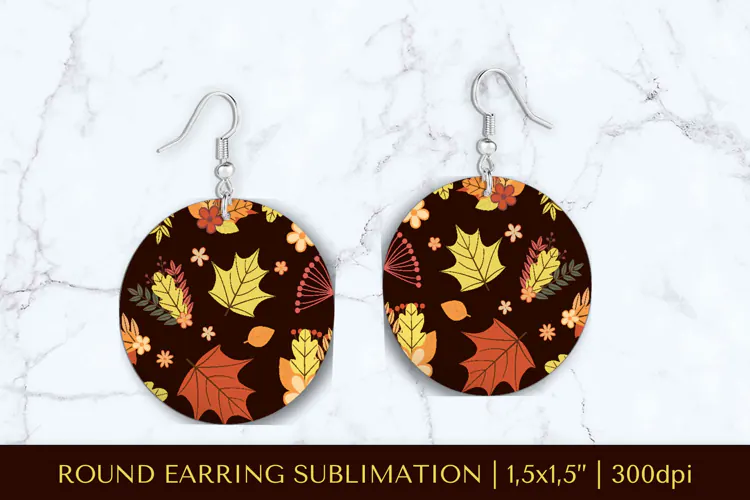 Fall leaves earring sublimation. Autumn round earrings 2849