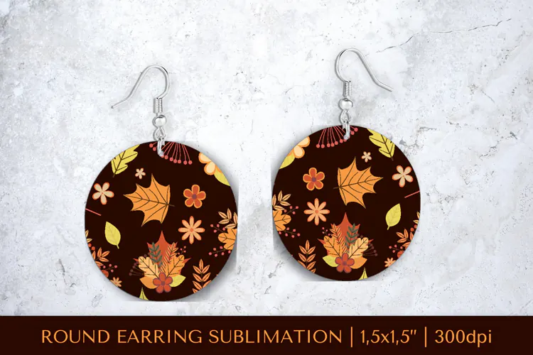Fall leaves earring sublimation. Autumn round earrings 2850