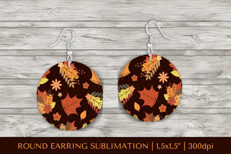 Fall leaves earring sublimation. Autumn round earrings 2851