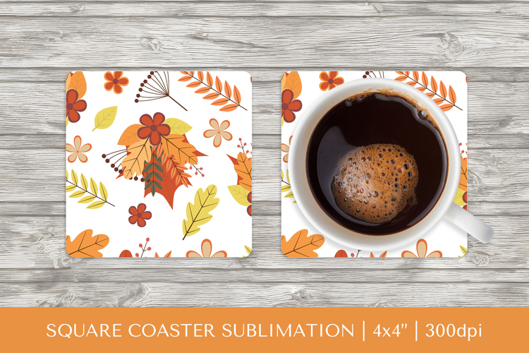 Fall leaves square coaster sublimation. Autumn coaster 2819
