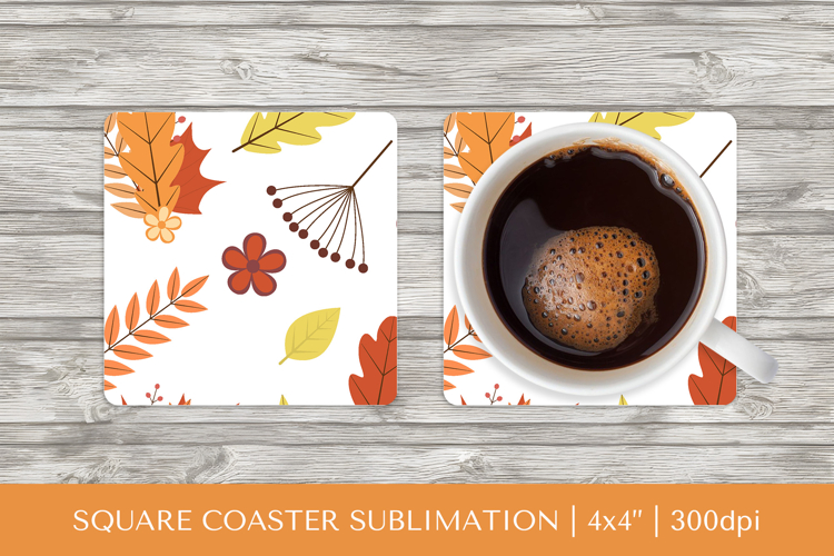 Fall leaves square coaster sublimation. Autumn coaster 2820