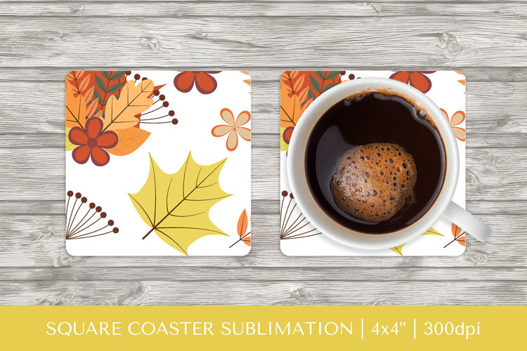 Fall leaves square coaster sublimation. Autumn coaster 2821