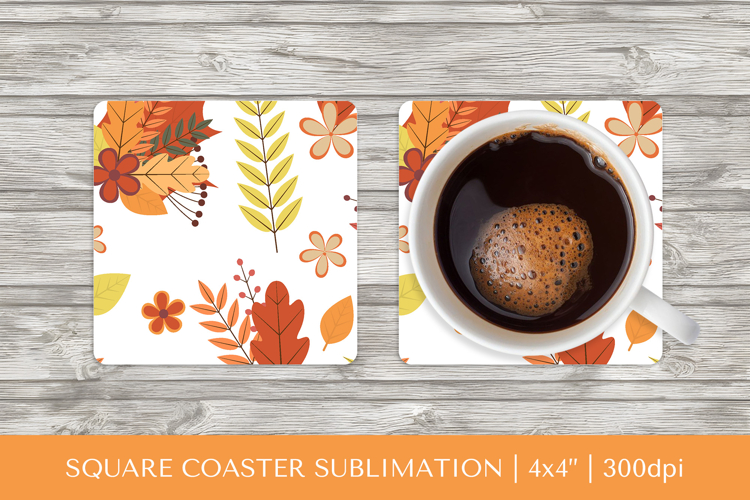 Fall leaves square coaster sublimation. Autumn coaster 2824