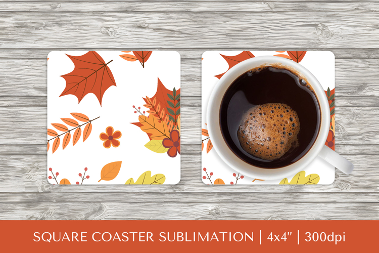 Fall leaves square coaster sublimation. Autumn coaster 2827