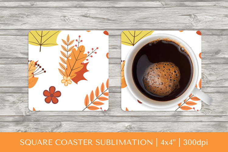 Fall leaves square coaster sublimation. Autumn coaster 2828