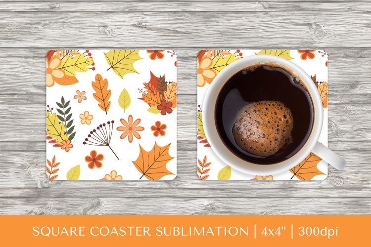 Fall leaves square coaster sublimation. Autumn coaster 2829