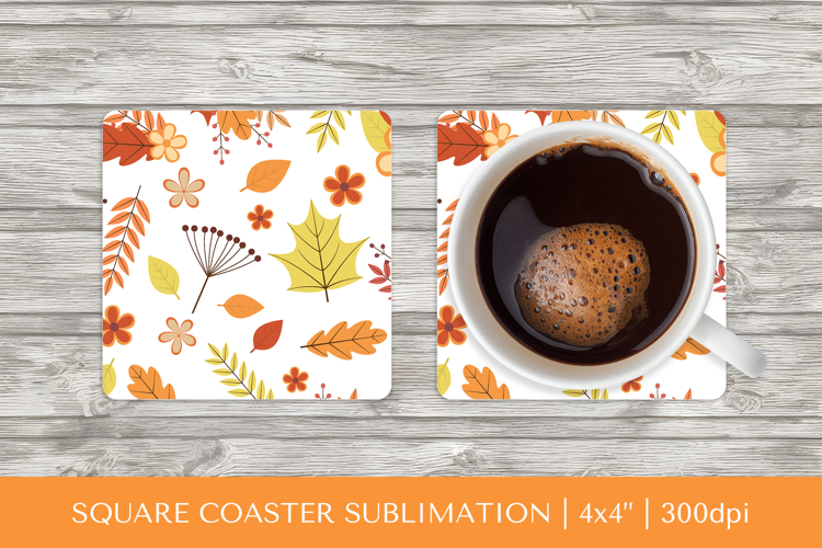 Fall leaves square coaster sublimation. Autumn coaster 2830