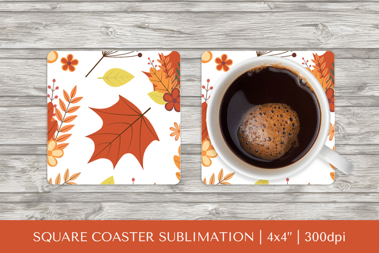 Fall leaves square coaster sublimation. Autumn coaster 2836