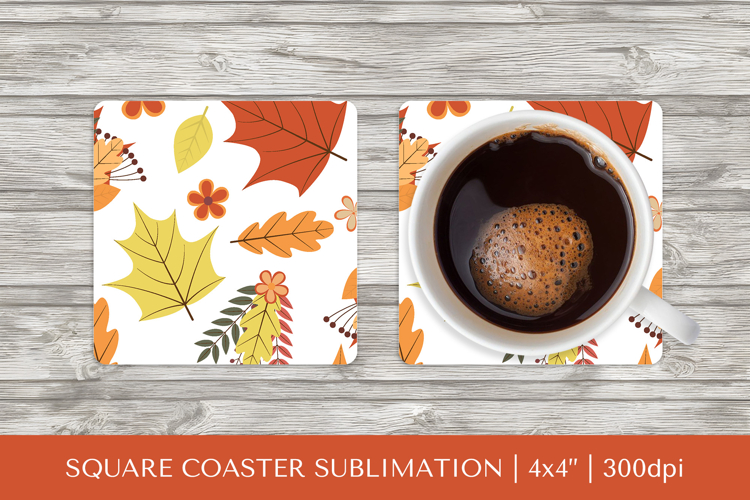Fall leaves square coaster sublimation. Autumn coaster 2837