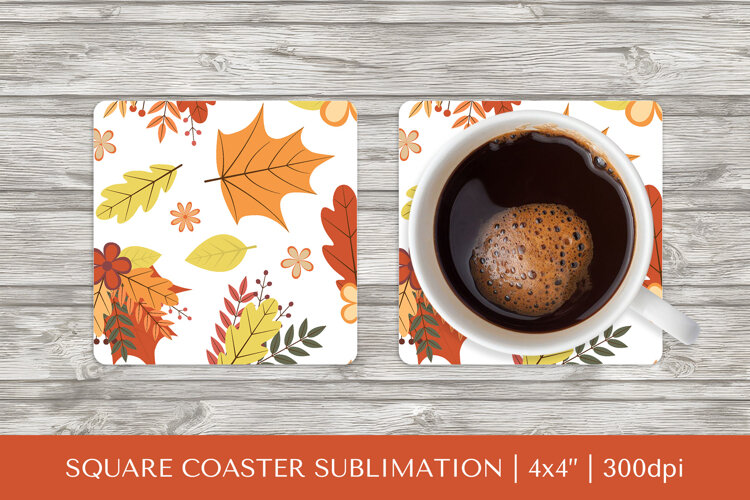 Fall leaves square coaster sublimation. Autumn coaster 2838 example image 1