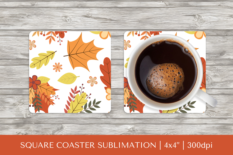 Fall leaves square coaster sublimation. Autumn coaster 2838