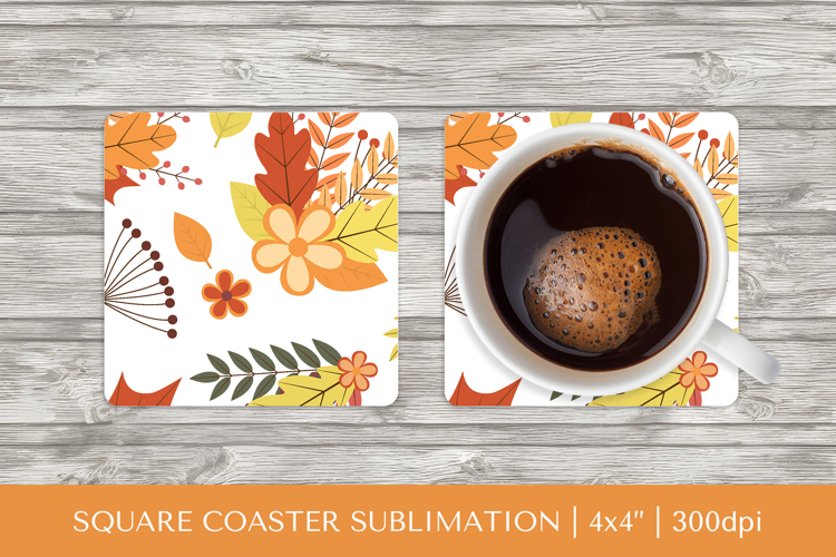 Fall leaves square coaster sublimation. Autumn coaster 2839