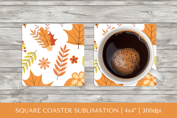 Fall leaves square coaster sublimation. Autumn coaster 2840