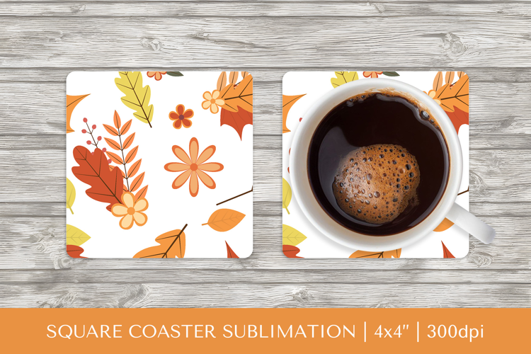 Fall leaves square coaster sublimation. Autumn coaster 2841