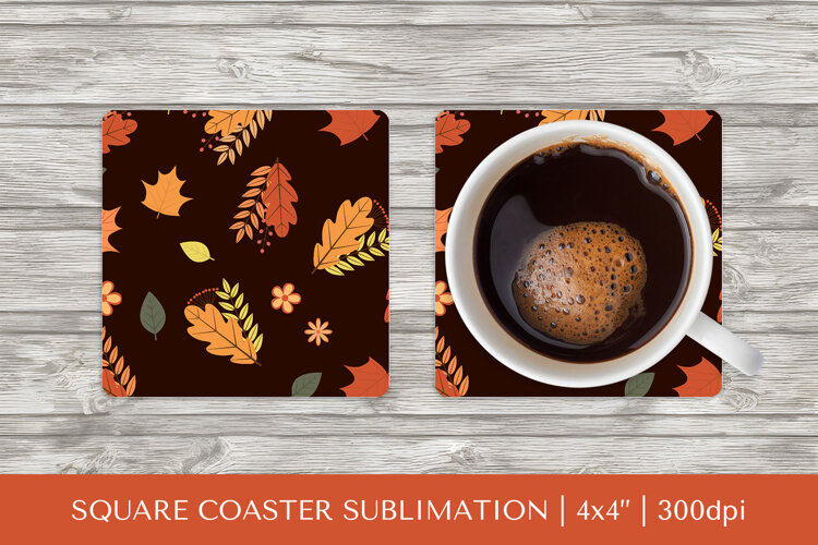 Fall leaves square coaster sublimation. Autumn coaster 2842 example image 1