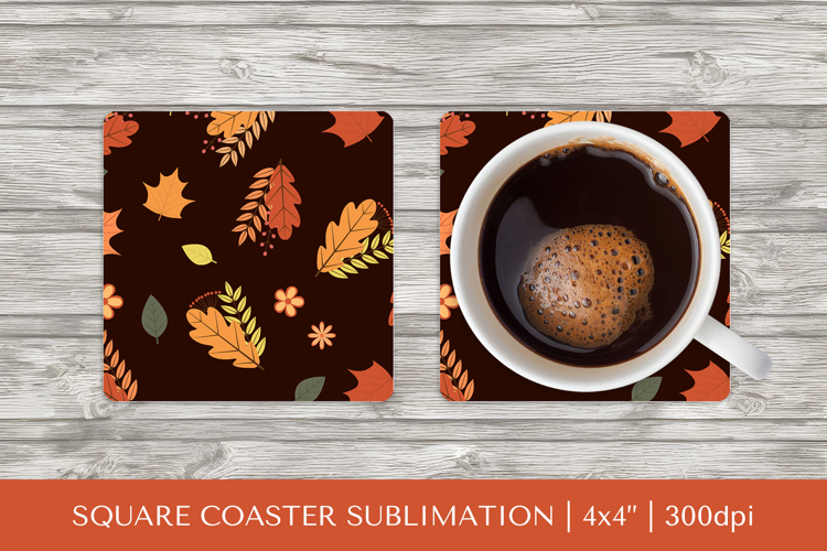 Fall leaves square coaster sublimation. Autumn coaster 2842