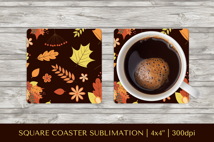 Fall leaves square coaster sublimation. Autumn coaster 2843