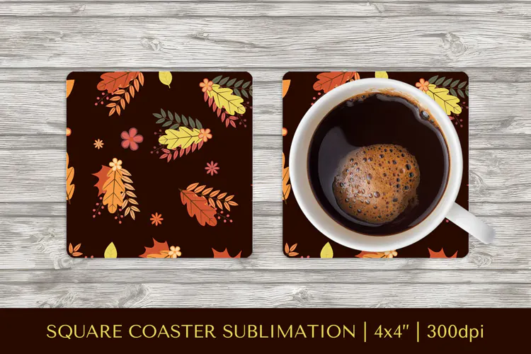 Fall leaves square coaster sublimation. Autumn coaster 2844
