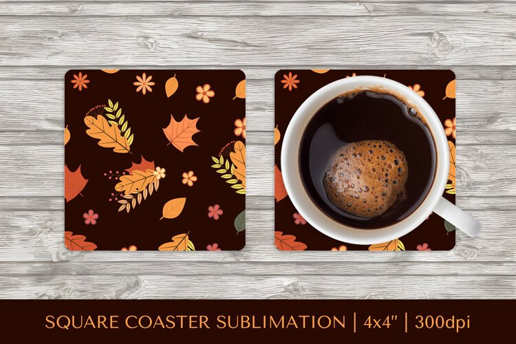 Fall leaves square coaster sublimation. Autumn coaster 2845 example image 1