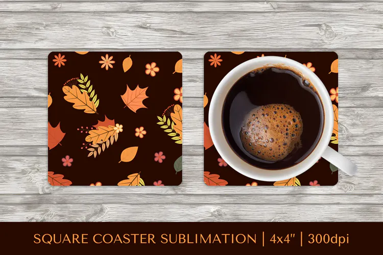 Fall leaves square coaster sublimation. Autumn coaster 2845