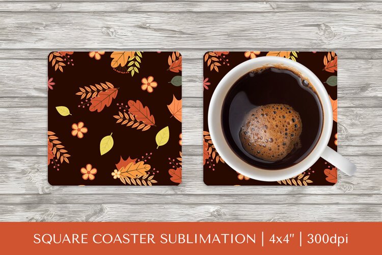 Fall leaves square coaster sublimation. Autumn coaster 2846 example image 1