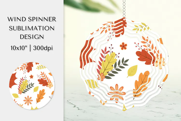 Fall Leaves Spinner Sublimation. Autumn Design PNG APS02826