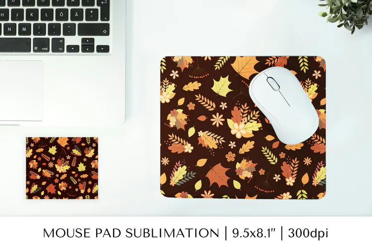 Autumn leaves mouse pad sublimation design. Fall mousepad 08