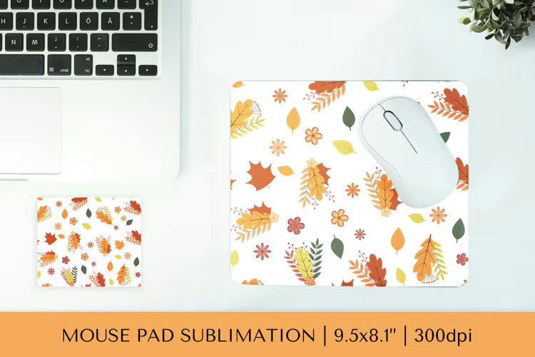 Autumn leaves mouse pad sublimation design. Fall mousepad 09