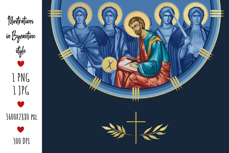 Apostle Luke and 4 Cardinal Points Christian Illustration