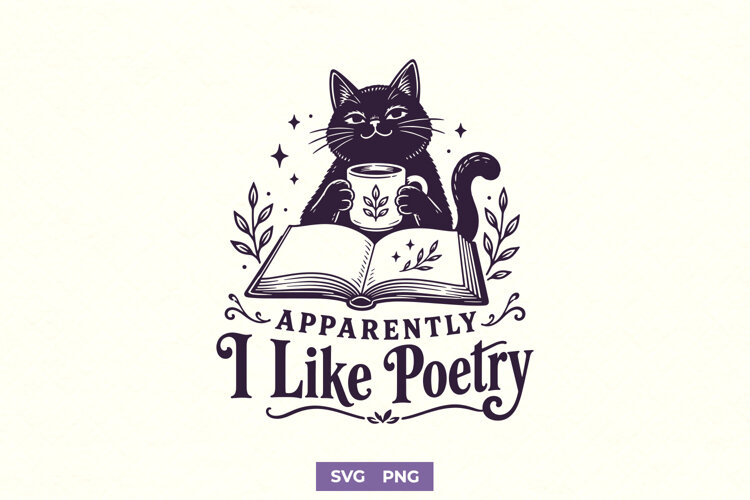 Apparently I Like Poetry SVG PNG, Vintage Black Cat Design example image 1