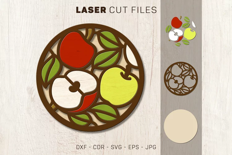 Apple Coaster, Files for Laser, Multi-layer, Laser Ready Svg
