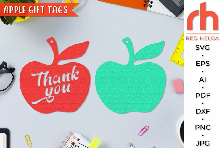 Apple Gift Tags SVG, Thank You Label Cut File, School Tag