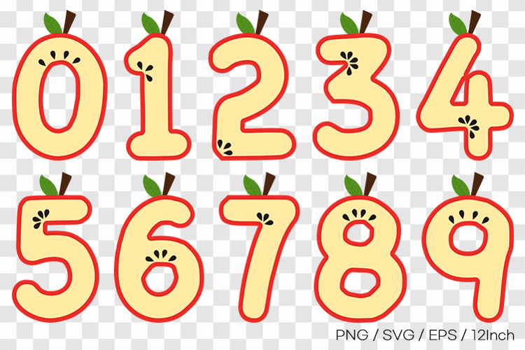 Cute apple numbers PNG fruit summer clipart EPS SVG illust