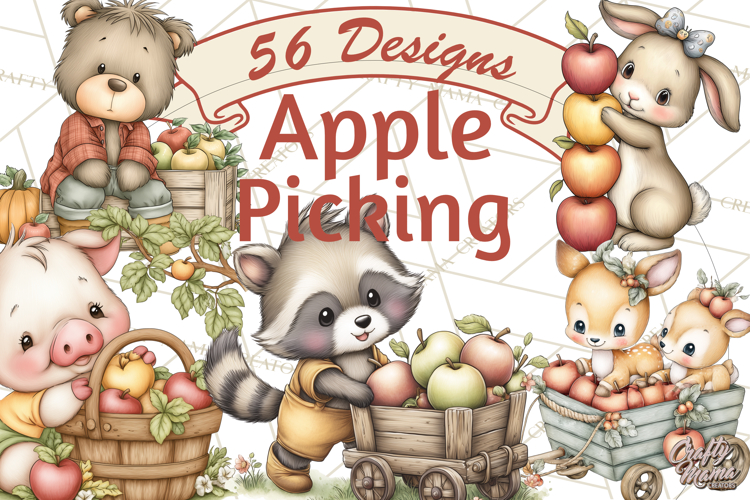 Watercolor Apple Orchard Animal PNG Clipart, Fall Png