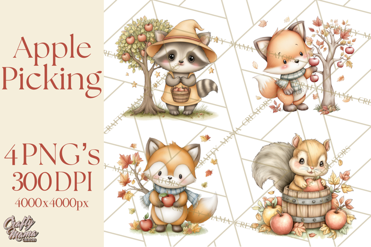 Watercolor Apple Orchard Animal PNG Clipart, Fall Png