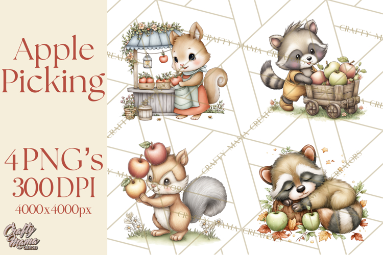 Watercolor Apple Orchard Animal PNG Clipart, Fall Png