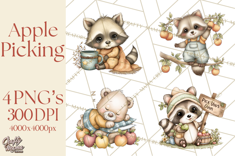 Watercolor Apple Orchard Animal PNG Clipart, Fall Png