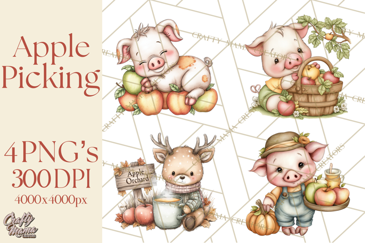 Watercolor Apple Orchard Animal PNG Clipart, Fall Png